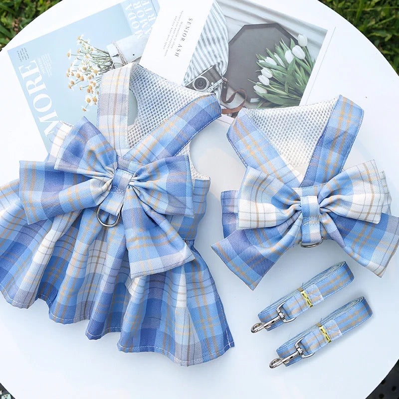Dolores Bow Dog Dress Harness & Leash Set