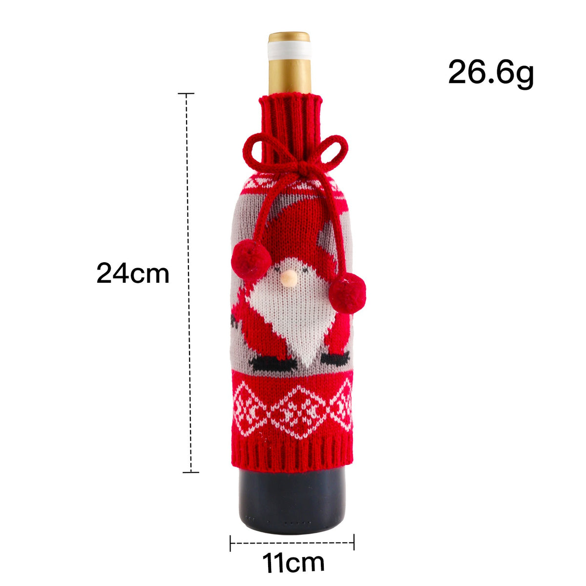 Santa knitted wine bottle cover — 24 cm tall, fits standard wine bottles