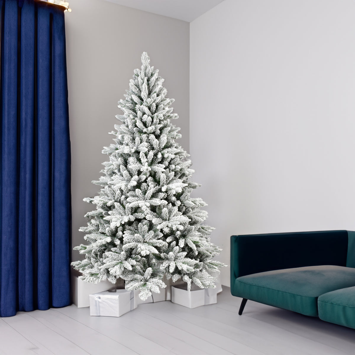 5FT snow-flocked Christmas tree in a living room by DealSpark