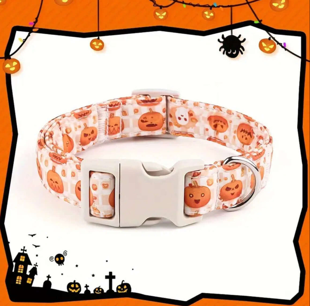 Pumpkin dog collar included in the Halloween Ultimate Pup Gift Bundle