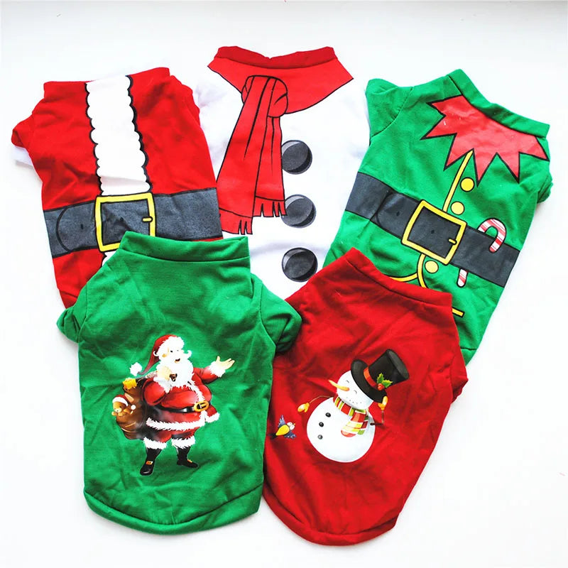 Christmas dog outfit designs — Santa, elf, snowman and Merry Christmas prints