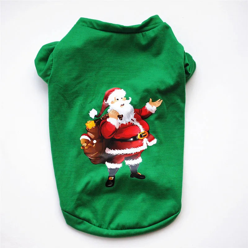 Green Santa print Christmas dog shirt