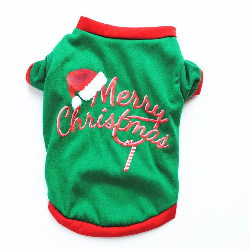 Green Merry Christmas dog shirt with Santa hat print