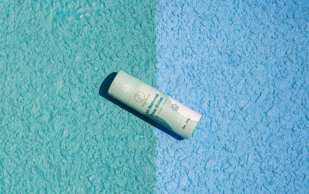Drby all natural paw balm stick on a blue background
