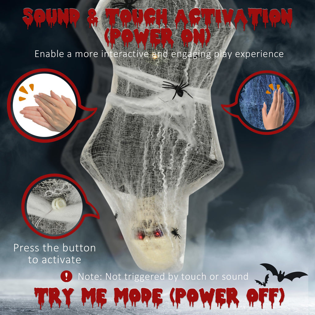 4.7 ft Hanging Mummy Halloween Prop – Animated, Motion & Sound Activated, Light-Up Eyes