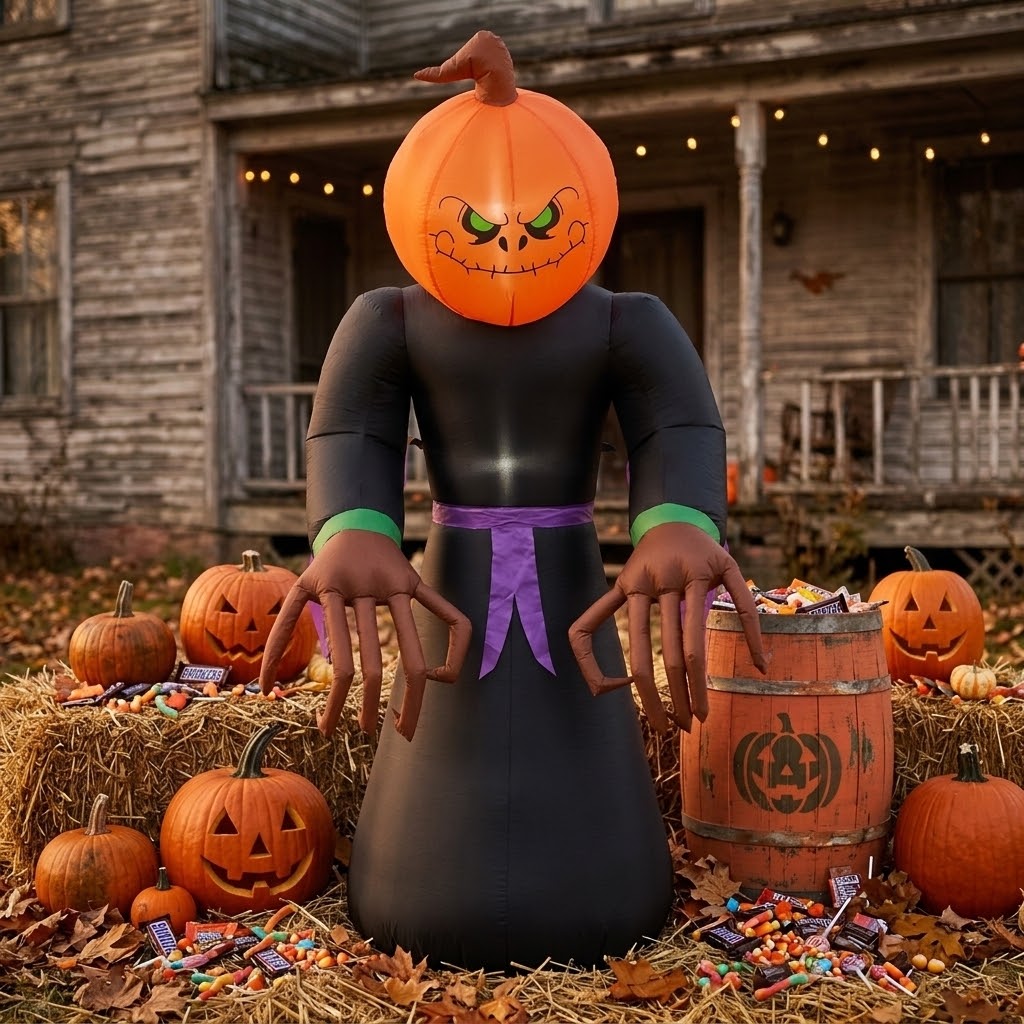 7ft Inflatable Halloween Decoration Pumpkin Reaper, Blow-Up Outdoor LED Yard Display with Lights for Garden, Party, Holiday