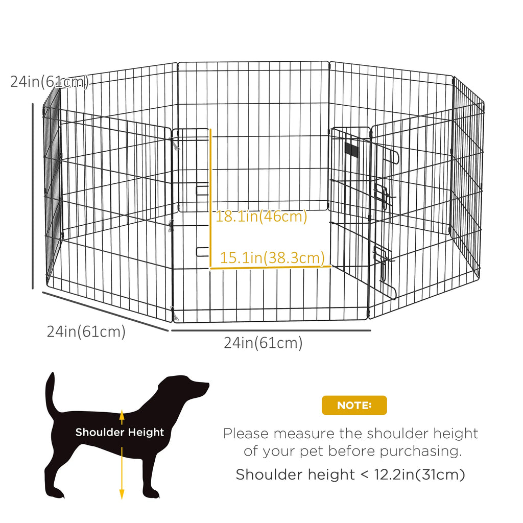 Dog playpen size guide — 24 inch panels, for pets with shoulder height under 31 cm