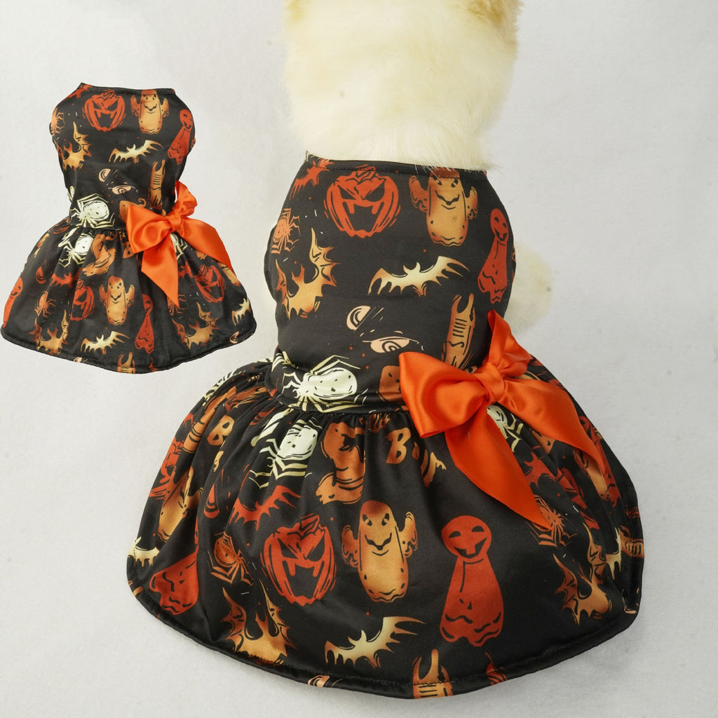 Halloween Pumpkin Pet Dress | Print Mesh Dress for Small Dogs & Cats