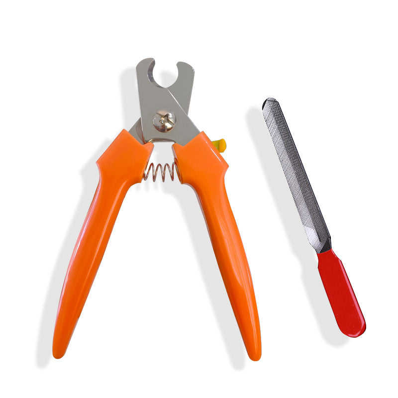 Orange pet nail clippers and nail file set for dogs and cats