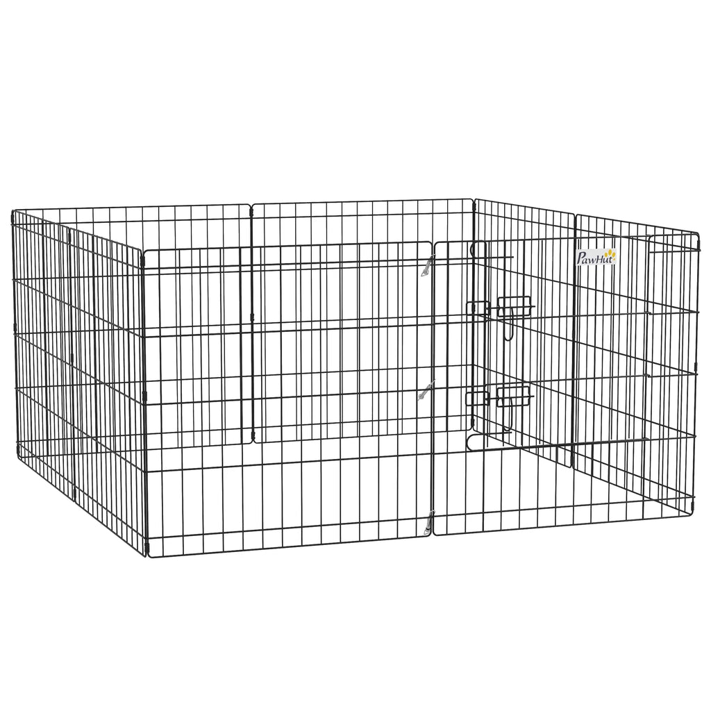 8 panel metal pet playpen in a rectangle shape on a white background