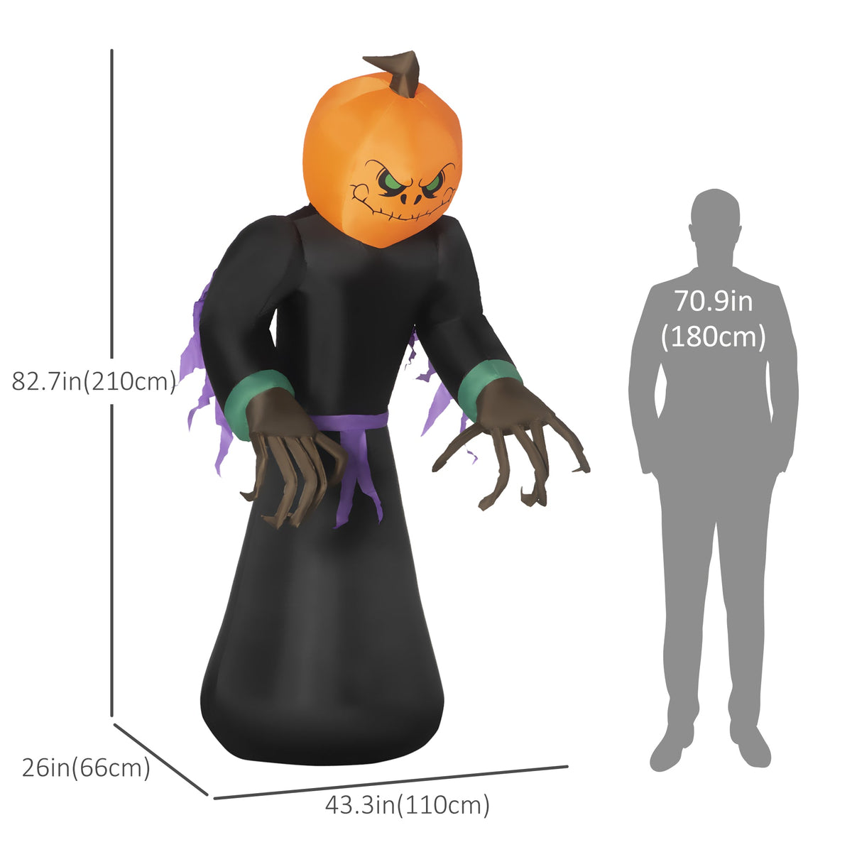 7ft Inflatable Halloween Decoration Pumpkin Reaper, Blow-Up Outdoor LED Yard Display with Lights for Garden, Party, Holiday