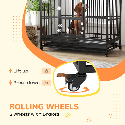 49" Heavy Duty Dog Crate | Openable Roof & Tray, Black