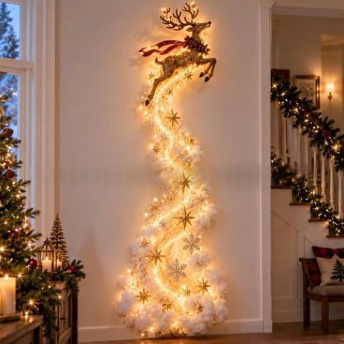 Reindeer wall light with a swirling light trail