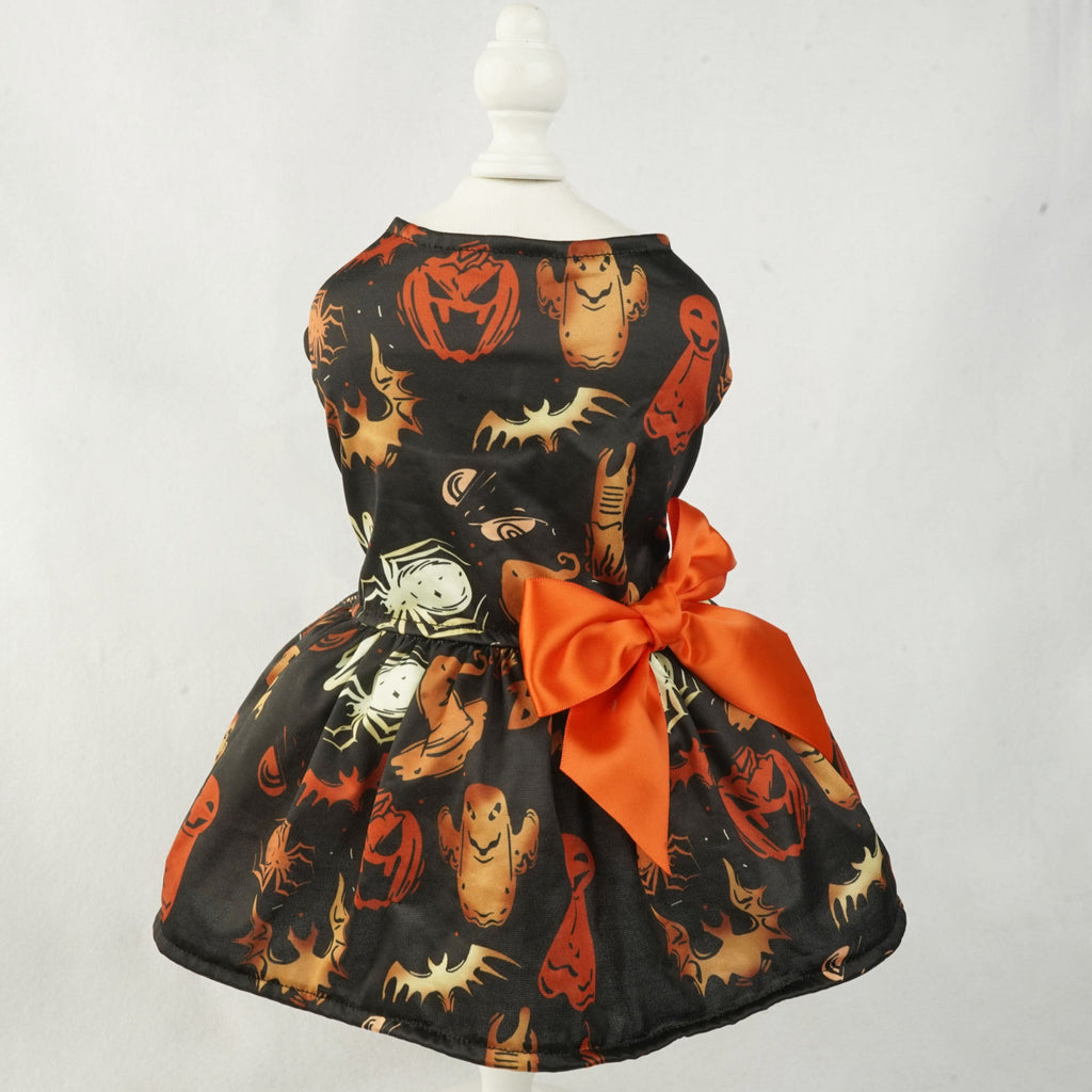 Halloween Pumpkin Pet Dress | Print Mesh Dress for Small Dogs & Cats