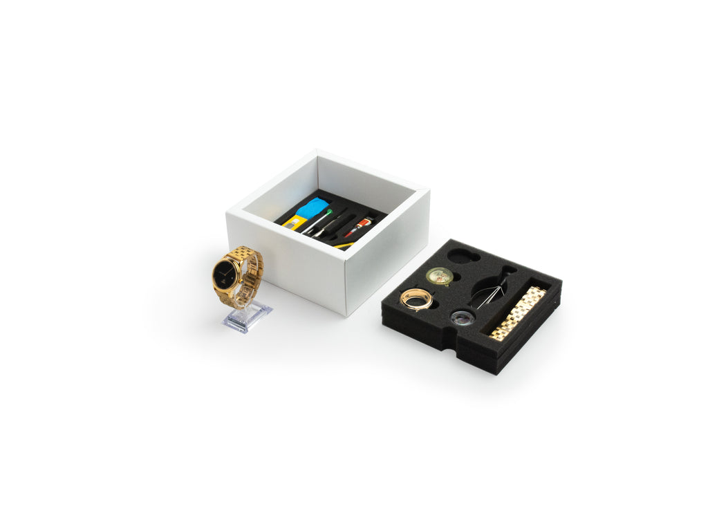 Eiffel watchmaking kit box with parts and tools