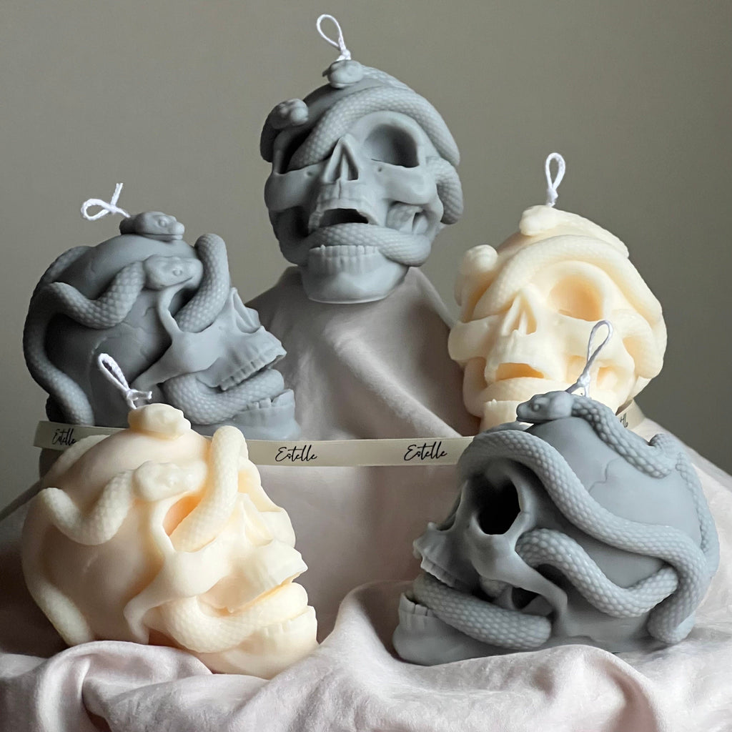 Skull Candle with Snakes: Spooky Halloween Soy Wax Decor product image