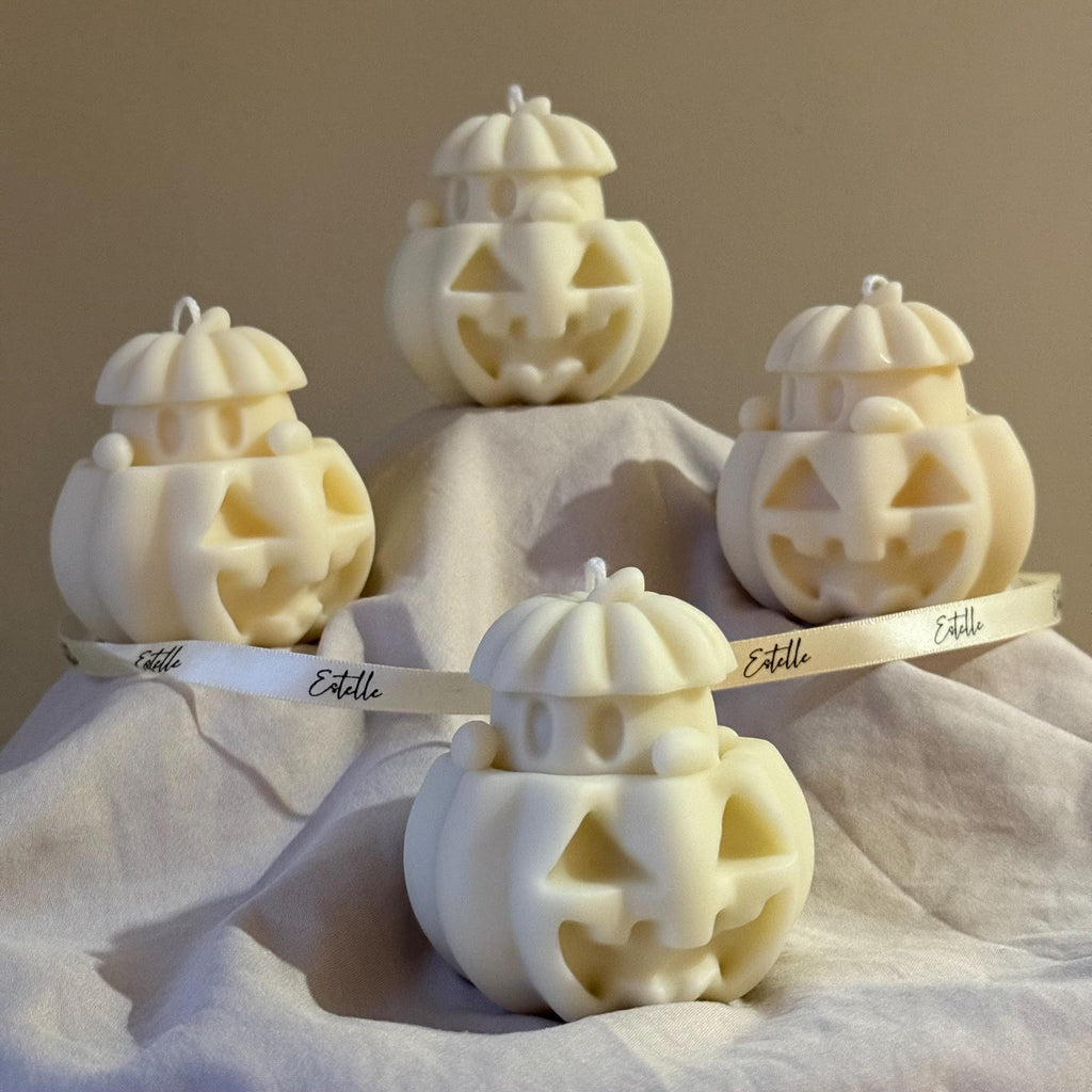 Handmade Halloween Ghost Candle with Pumpkin: Soy Wax Home Decor product image
