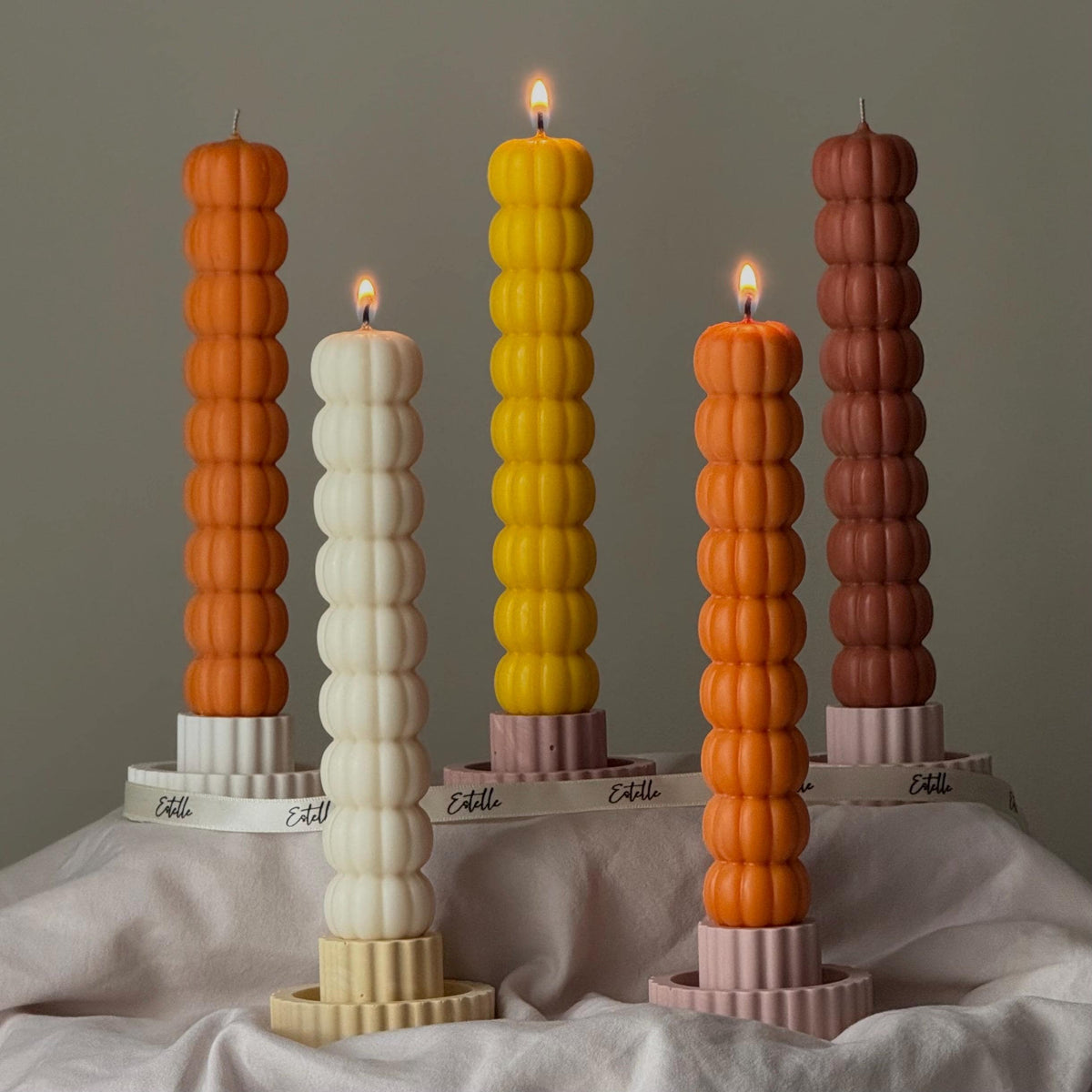 Hand Poured Soy Wax Pumpkin Taper Candle: Halloween Decor product image 6