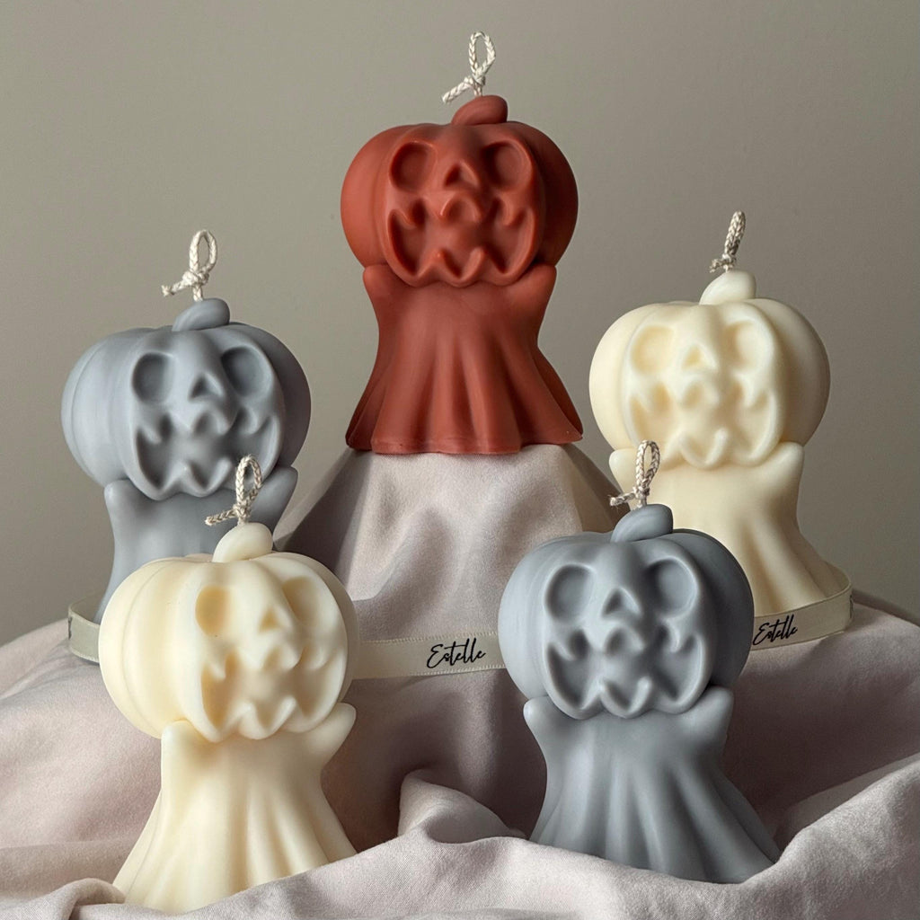 Handmade Spooky Pumpkin Ghost Candle: Halloween Soy Wax Decor