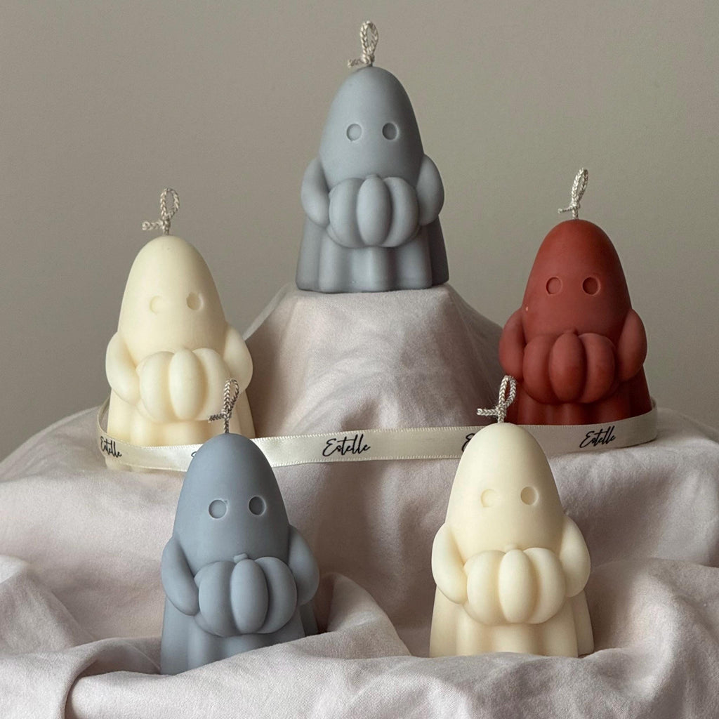 Handmade Spooky Holding Pumpkin Ghost Candle: Halloween Soy Wax Decor product image