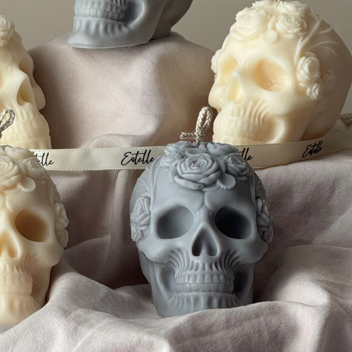 Handmade Halloween Flowers Skull Candle: Spooky Soy Wax Home Decor product image 2