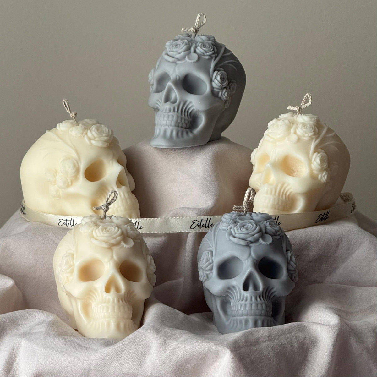 Handmade Halloween Flowers Skull Candle: Spooky Soy Wax Home Decor product image