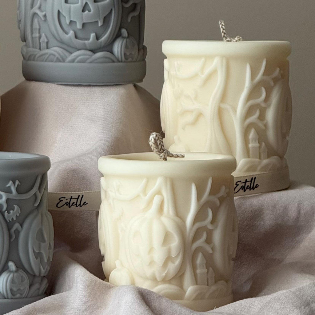Scary Pumpkin Pillar Candle: Halloween Design Candle, Autumn Decor, Home Accent product image 2