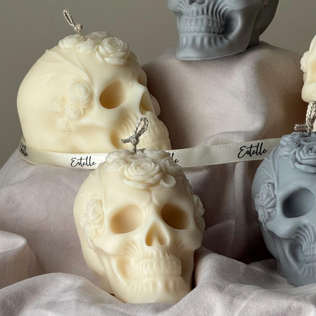 Handmade Halloween Flowers Skull Candle: Spooky Soy Wax Home Decor product image 3