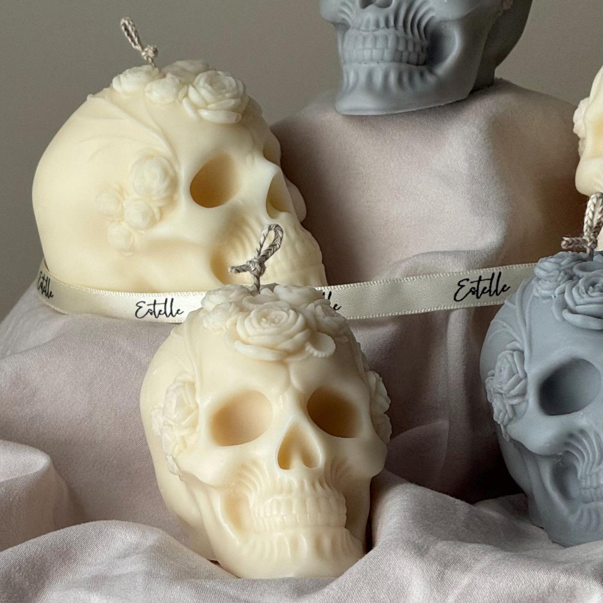 Handmade Halloween Flowers Skull Candle: Spooky Soy Wax Home Decor product image 3