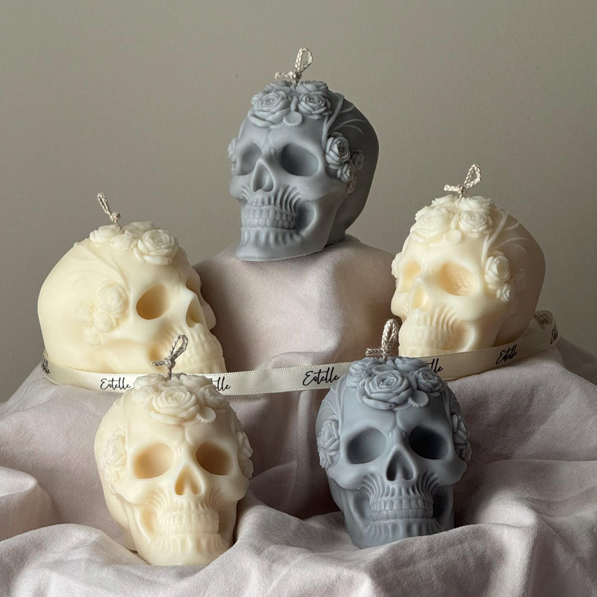 Handmade Halloween Flowers Skull Candle: Spooky Soy Wax Home Decor product image 4