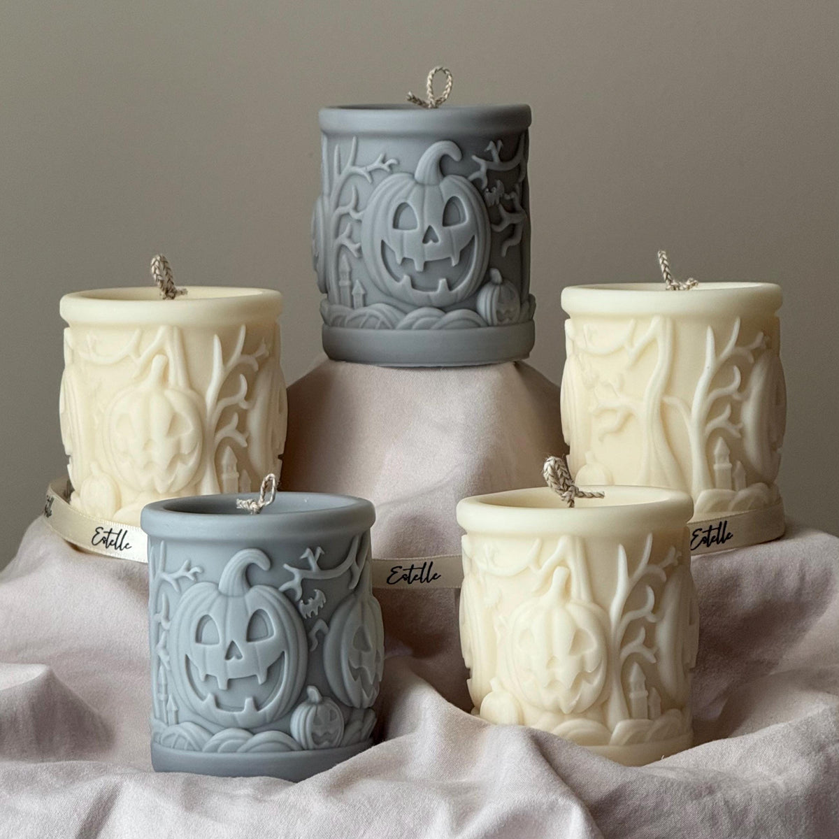 Scary Pumpkin Pillar Candle: Halloween Design Candle, Autumn Decor, Home Accent product image