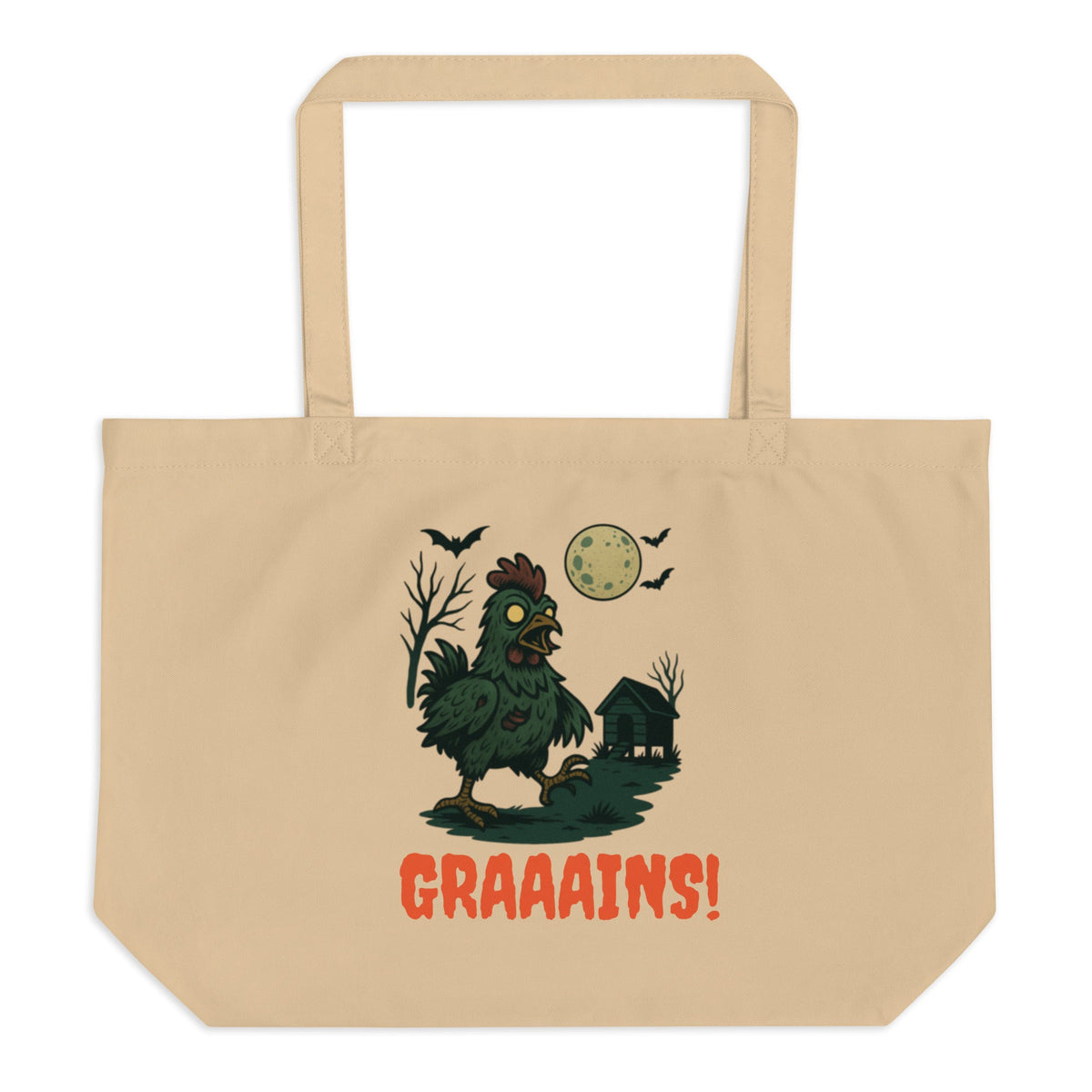 Halloween Chicken Zombie Large Organic Cotton Tote Bag – 20 x 14 x 5 in