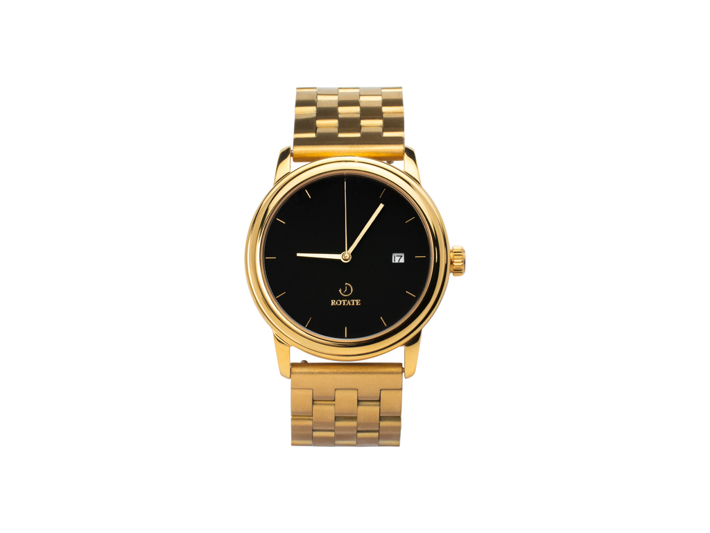 Finished Eiffel mechanical watch with gold strap and black dial