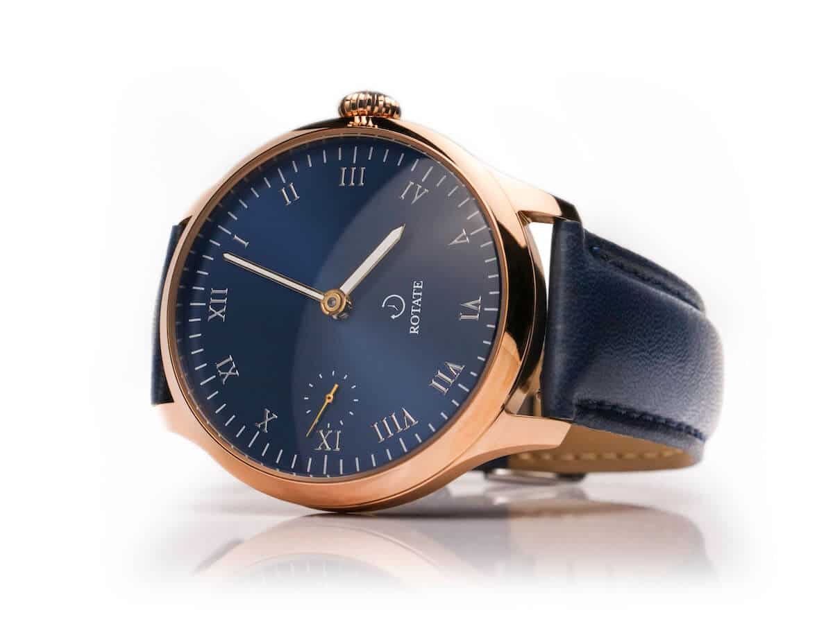Finished Galileo mechanical watch with blue dial and leather strap by DealSpark