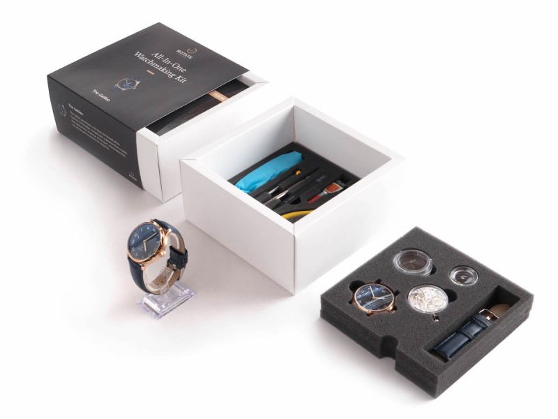 Galileo watchmaking kit box with parts and tools