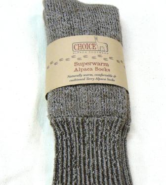 Grey Superwarm alpaca socks in packaging
