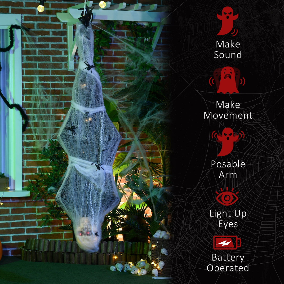 4.7 ft Hanging Mummy Halloween Prop – Animated, Motion & Sound Activated, Light-Up Eyes